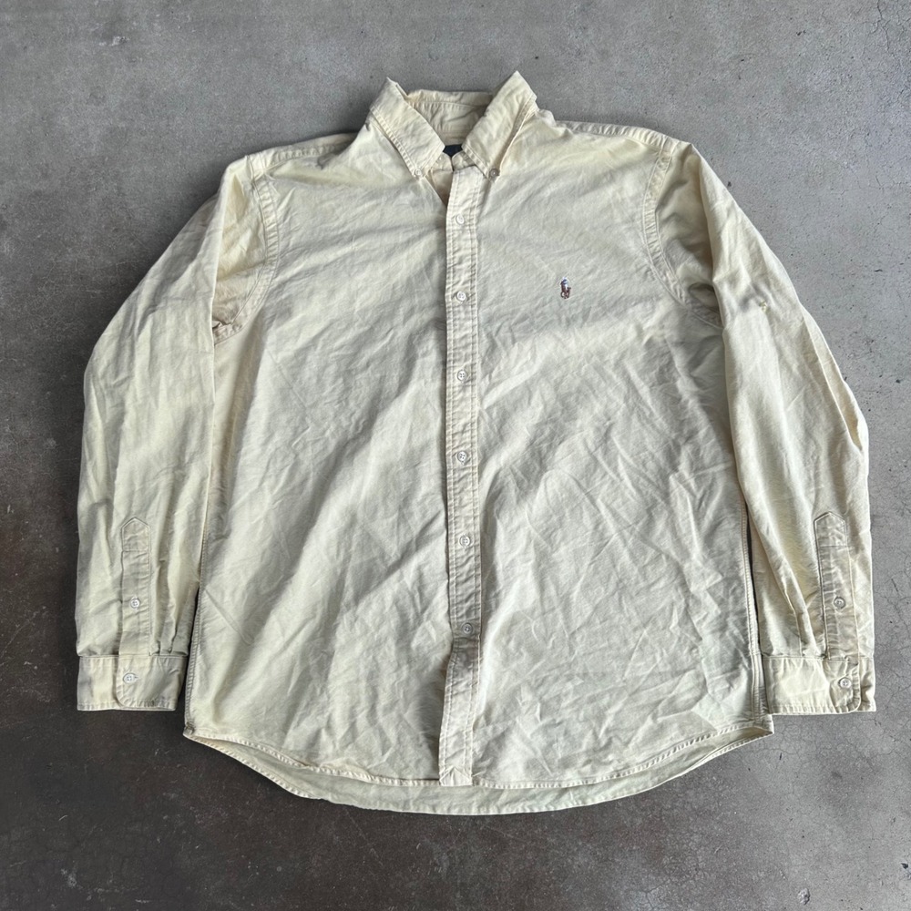 Ralph Lauren Oxford Shirt Mens XL Yellow Good Classic Fit Long Sleeve Pony Logo
